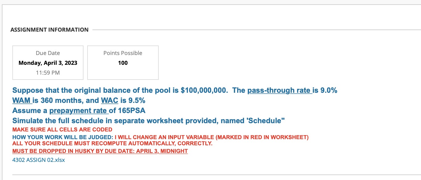 ASSIGNMENT INFORMATION Due Date Points Possible