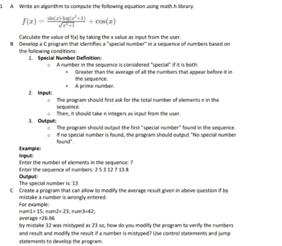 A Write an algorithm to compute the following