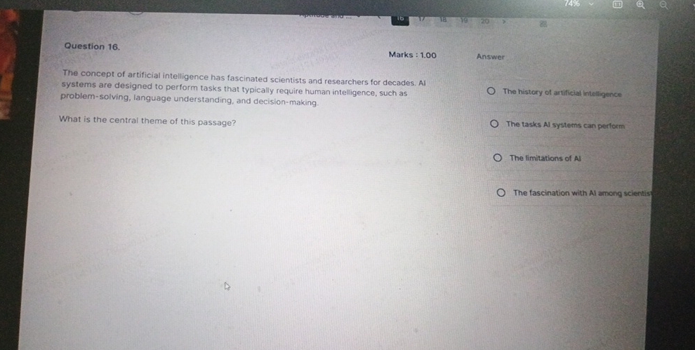 Question 1 6 . The concept of artificial