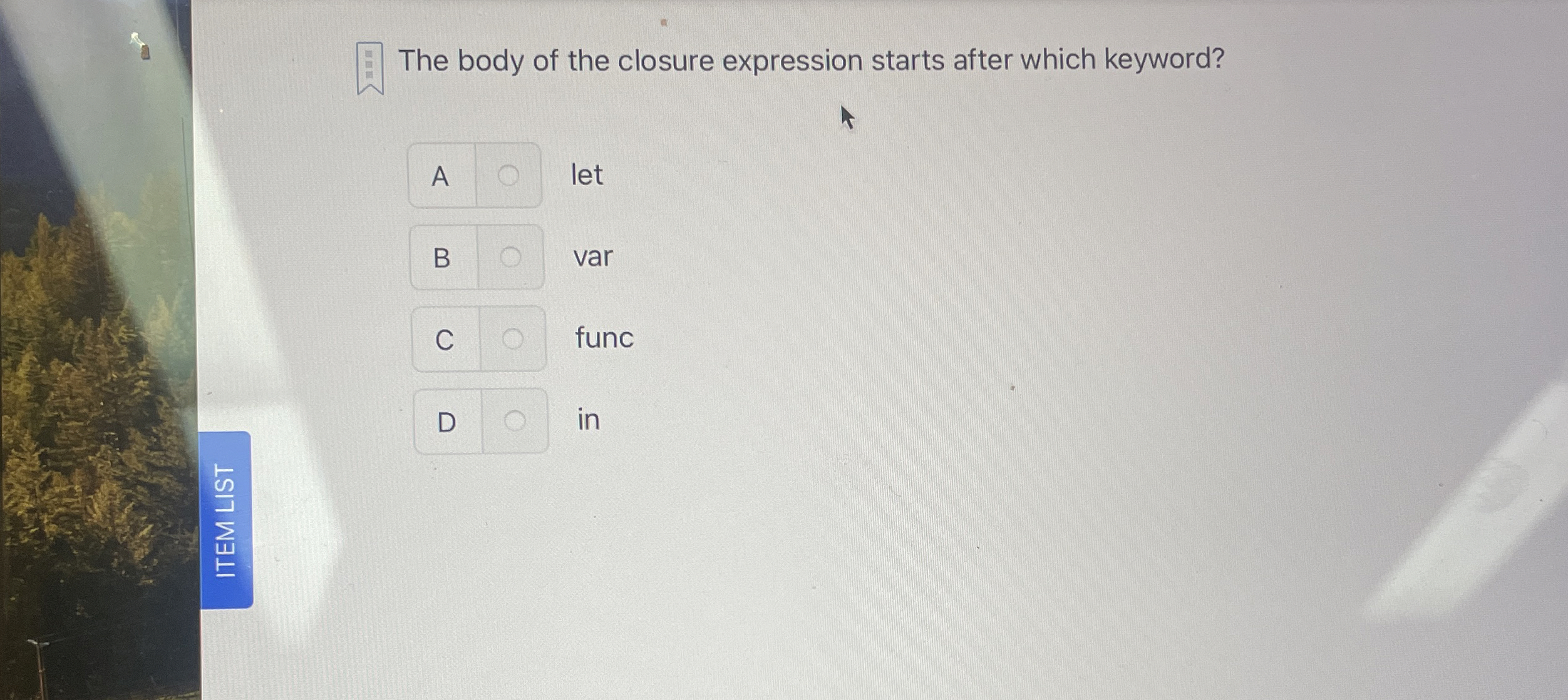 The body of the closure expression starts after