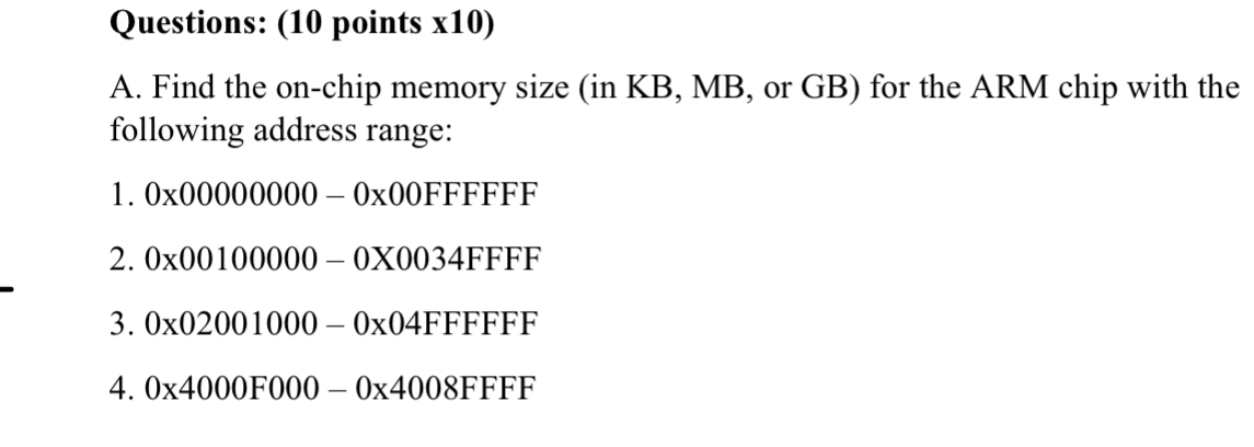 Questions: ( 1 0 points x 1 0 ) A . Find the on -