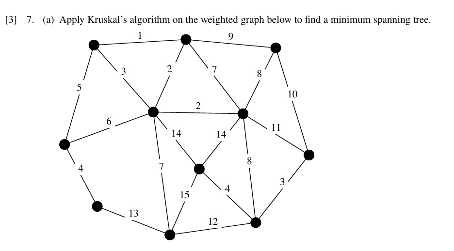 [ 3 ] 7 . ( a ) Apply Kruskal's algorithm on the
