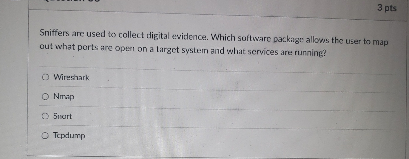 3 pts Sniffers are used to collect digital