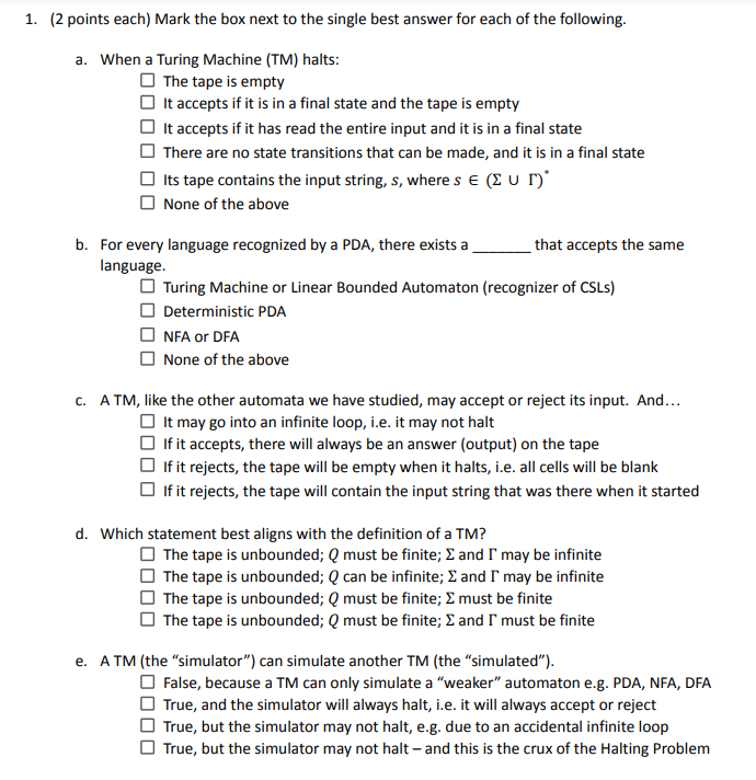 1 . Mark the box next to the single best answer