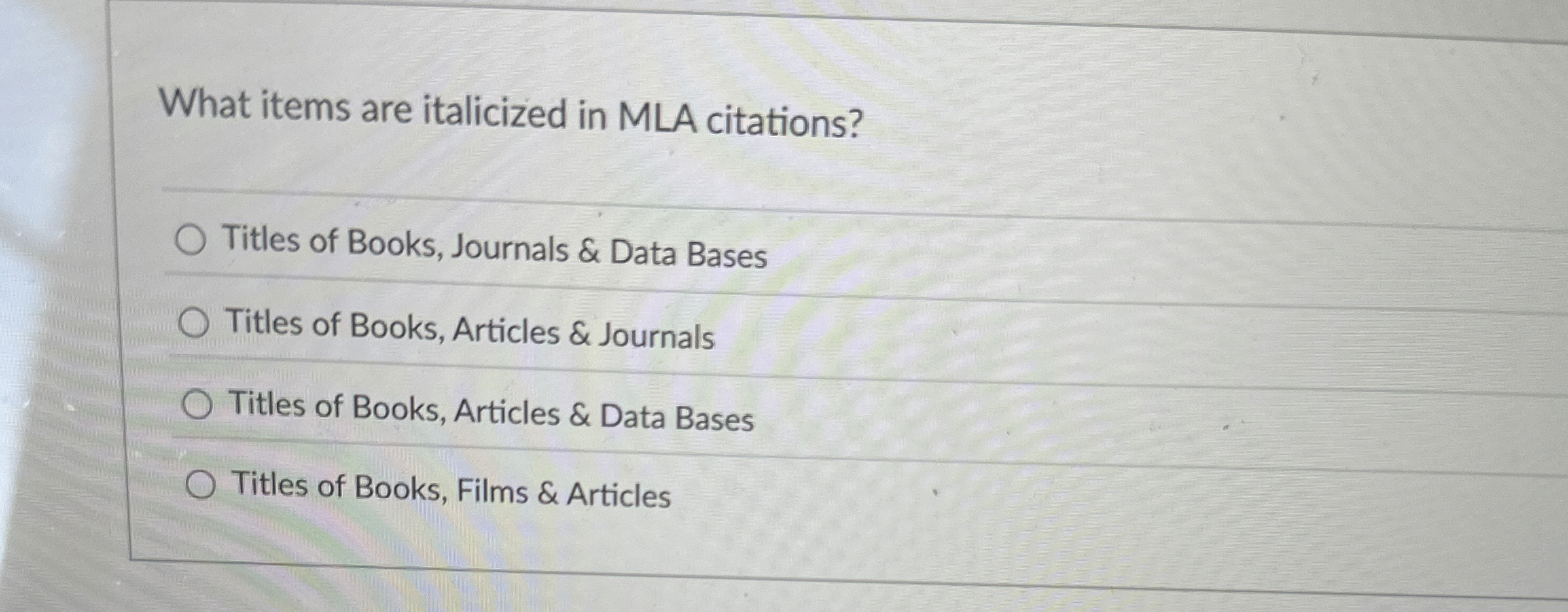 What items are italicized in MLA citations?