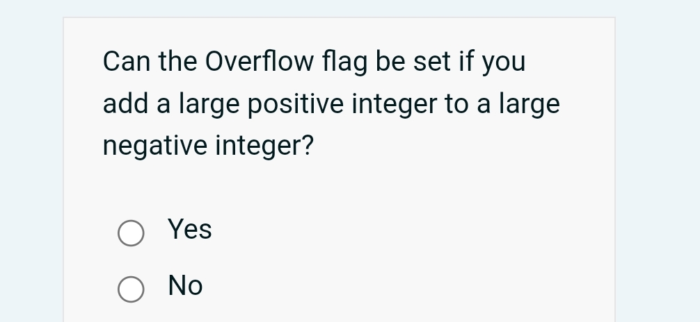 Can the Overflow flag be set if you add a large