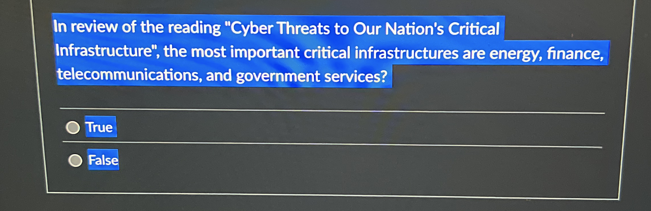In review of the reading "Cyber Threats to Our