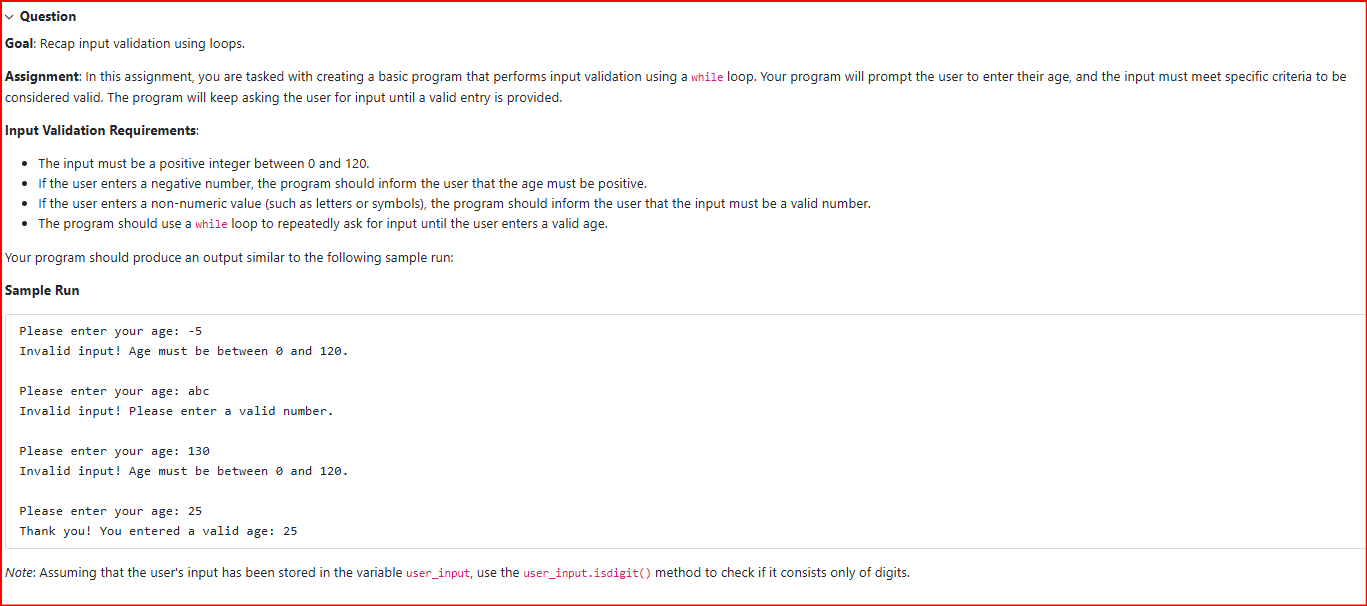Question Goal: Recap input validation using