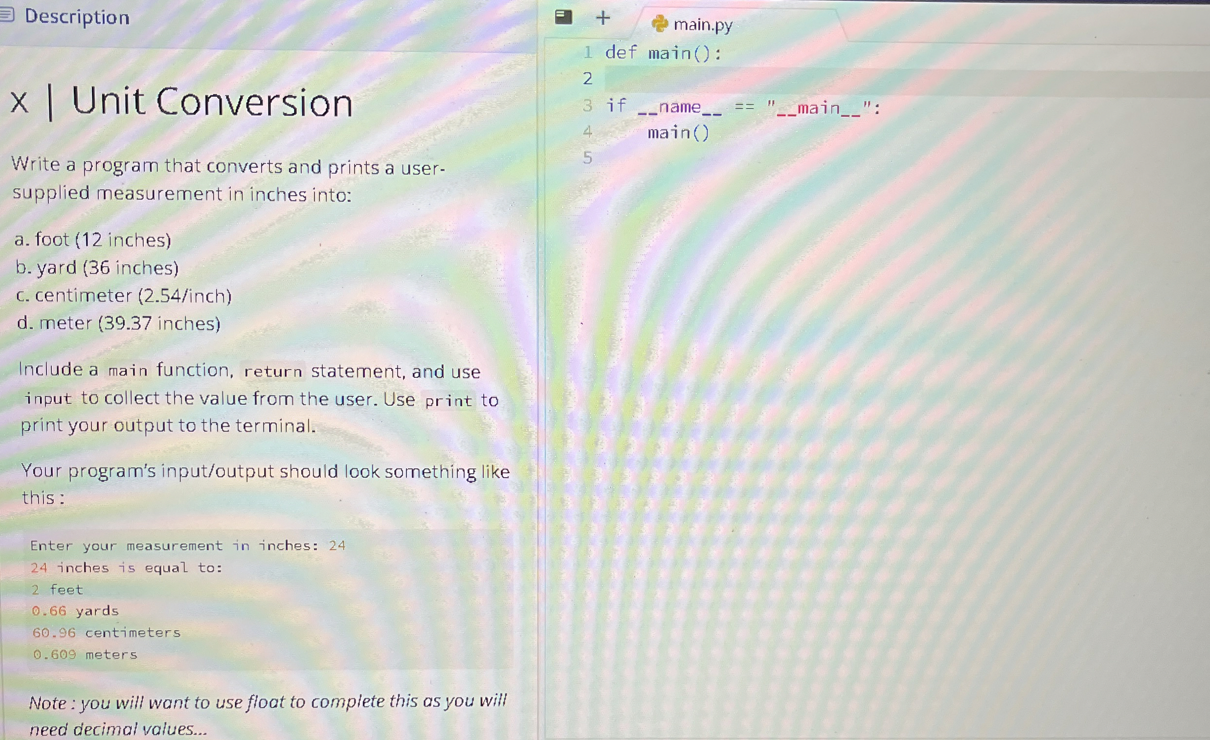 x | Unit Conversion Write a program that converts
