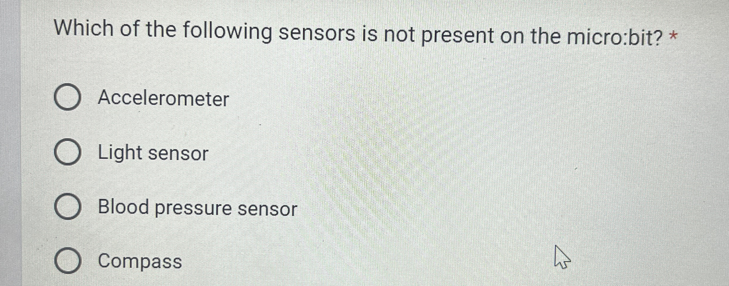 Which of the following sensors is not present on