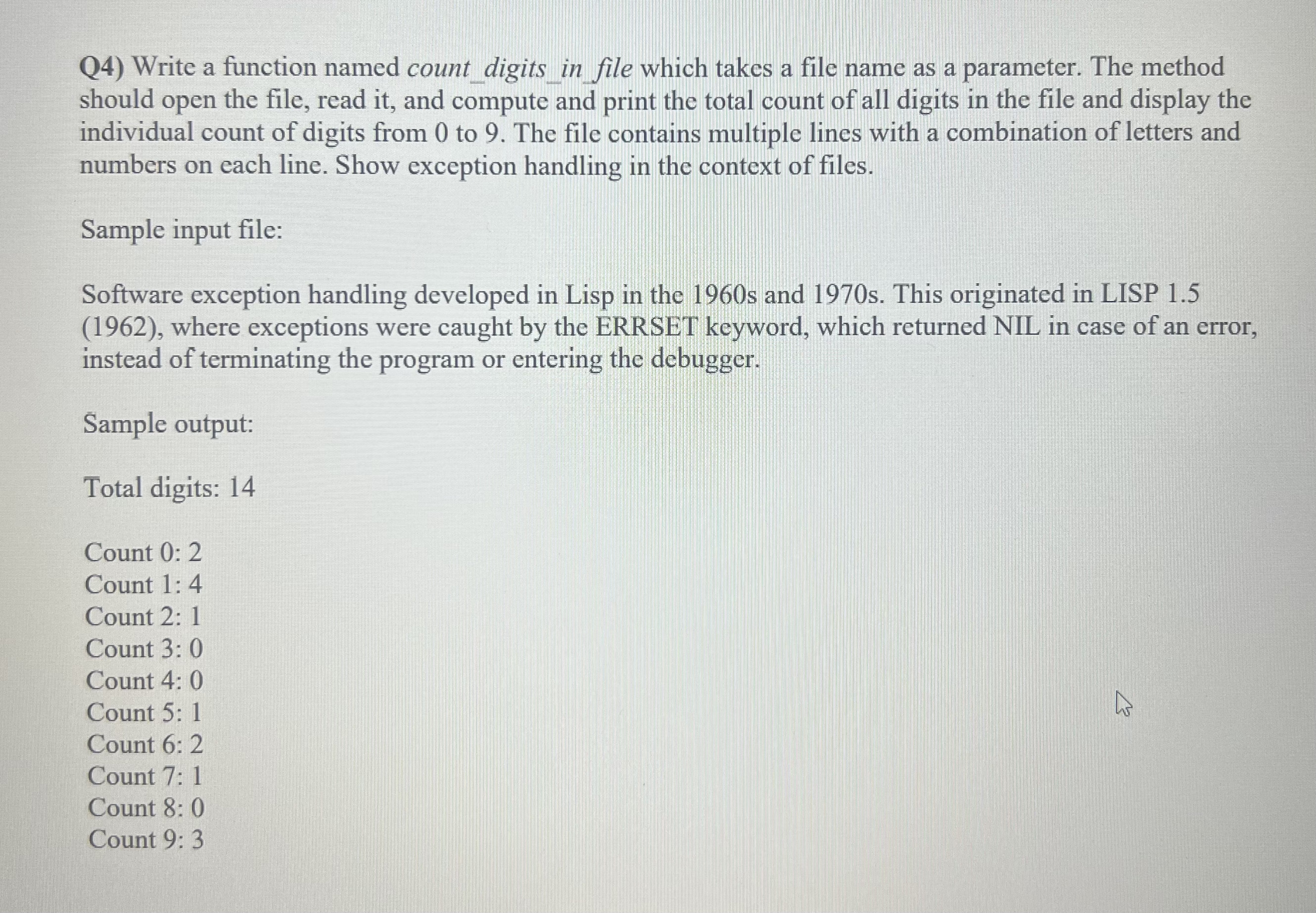 Q 4 ) Write a function named count _ digits _ in