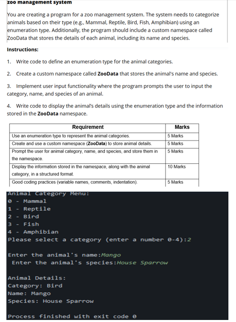 zoo management system You are creating a program