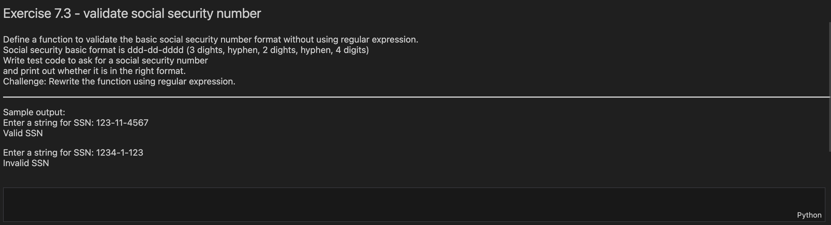 Exercise 7 . 3 - validate social security number