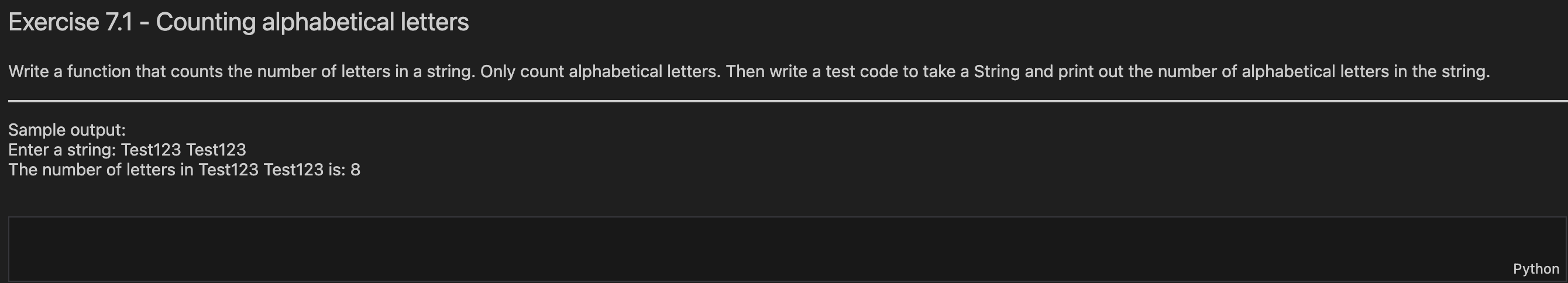 Exercise 7 . 1 - Counting alphabetical letters (