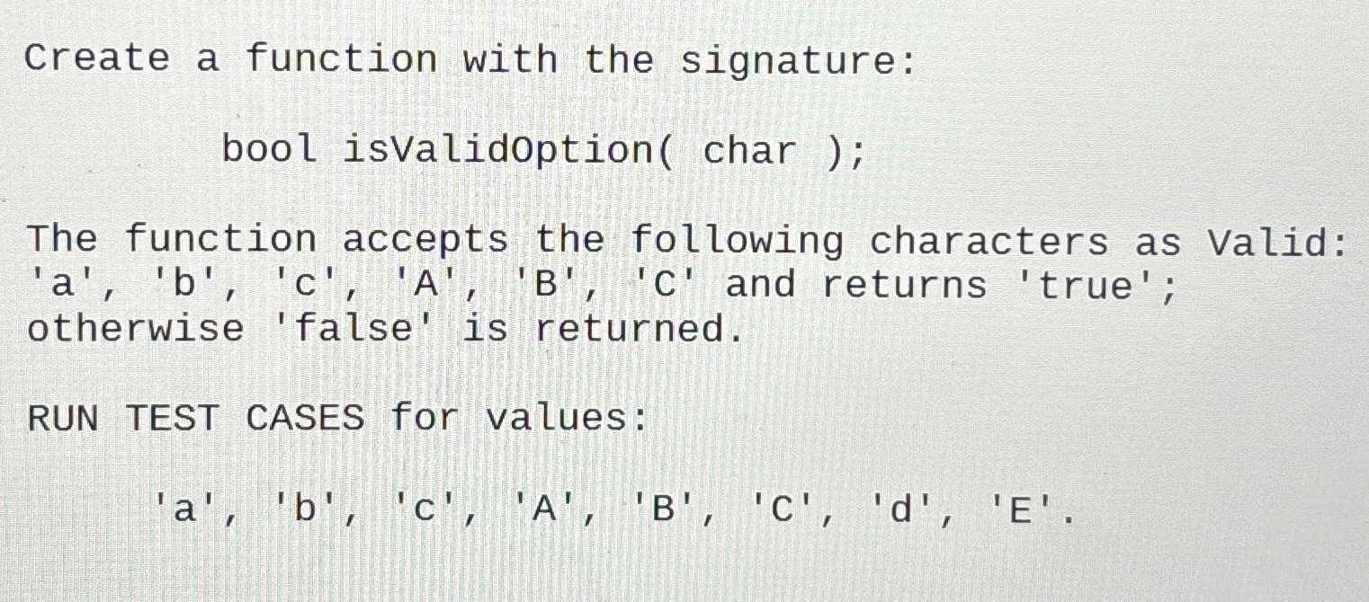 Create a function with the signature: bool