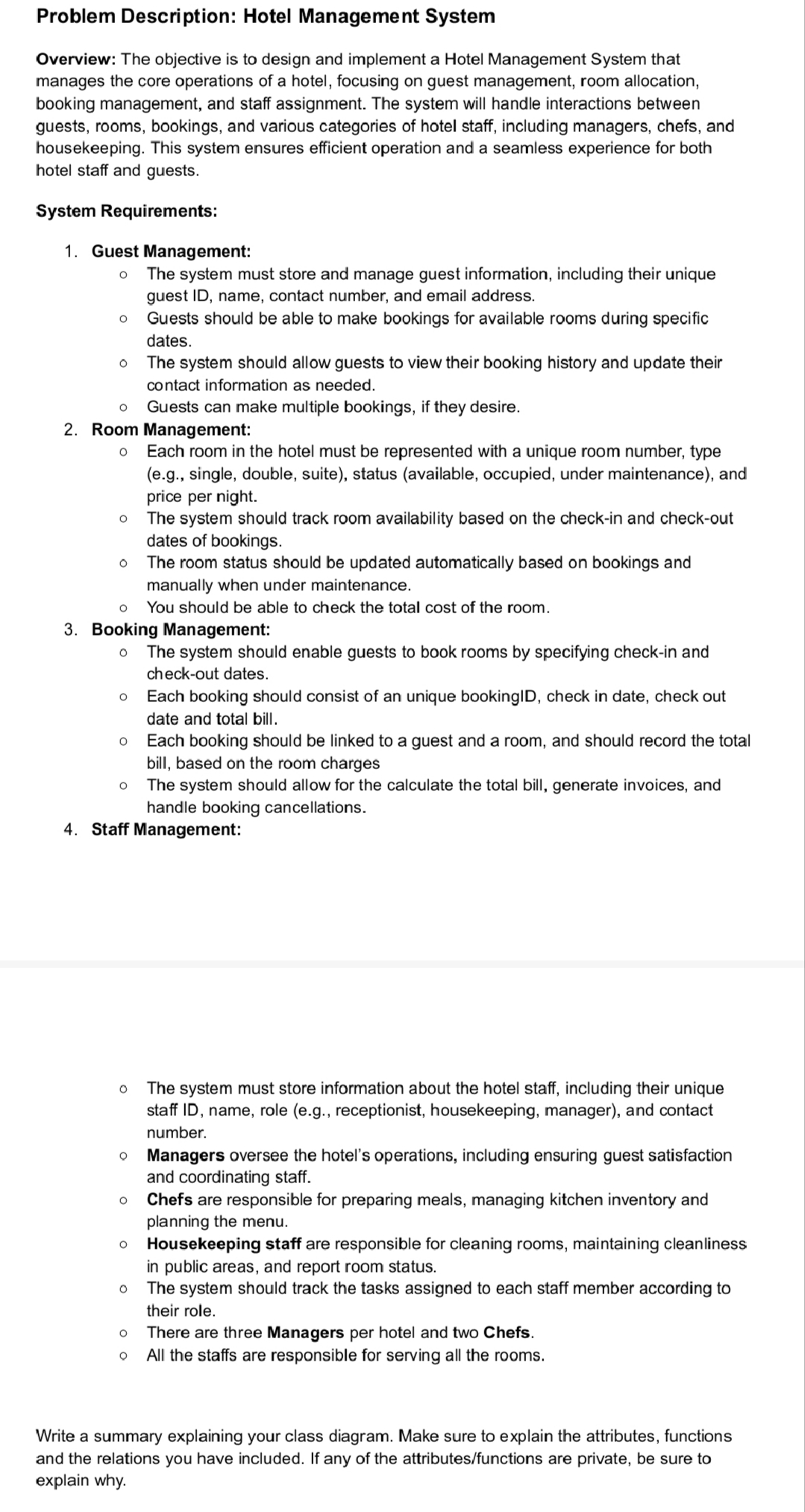Problem Description: Hotel Management System
