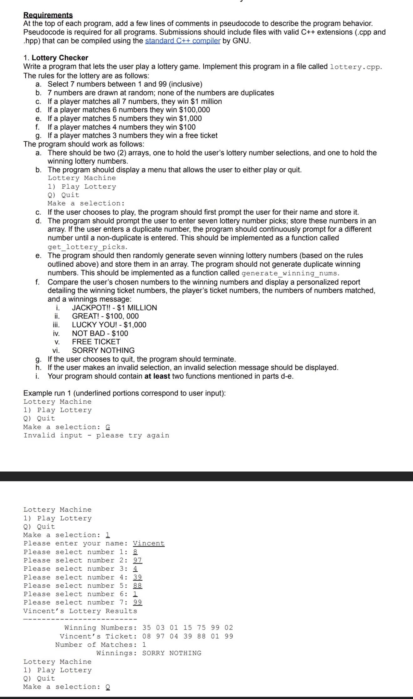 Requirements At the top of each program, add a