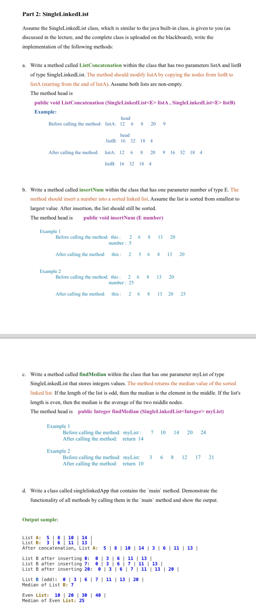 Part 2 : SingleLinkedList Assume the
