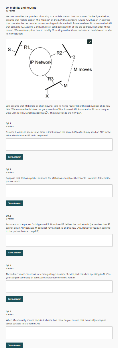 Q 4 Mobility and Routing 1 0 Points We now