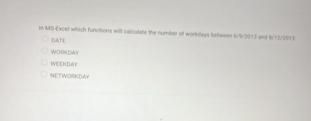 In MS - Excel which functions will calculate the