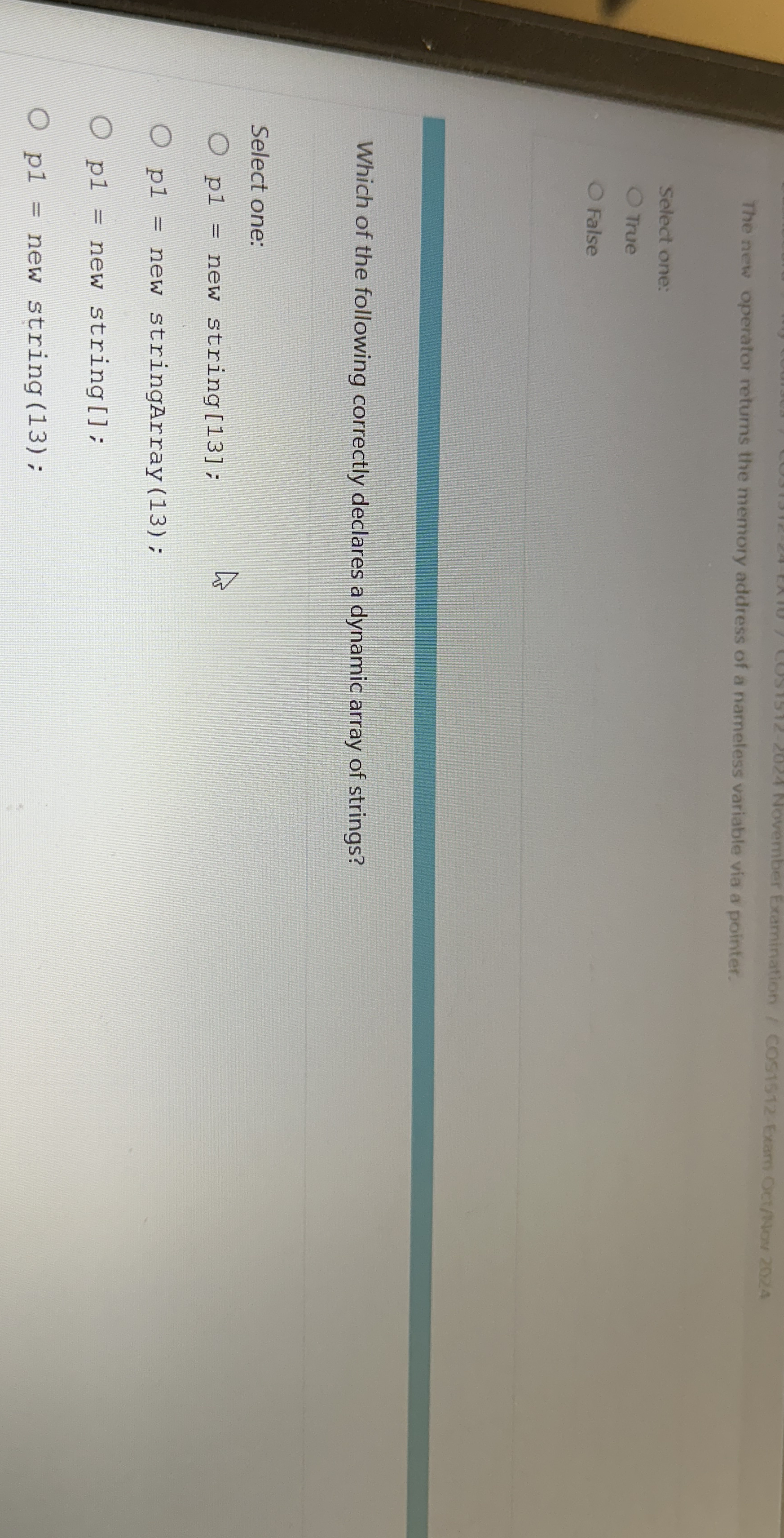 The new operator returns the memory address of a