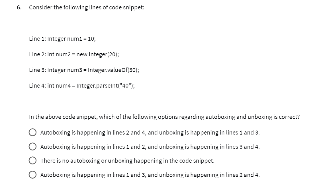 Consider the following lines of code snippet: