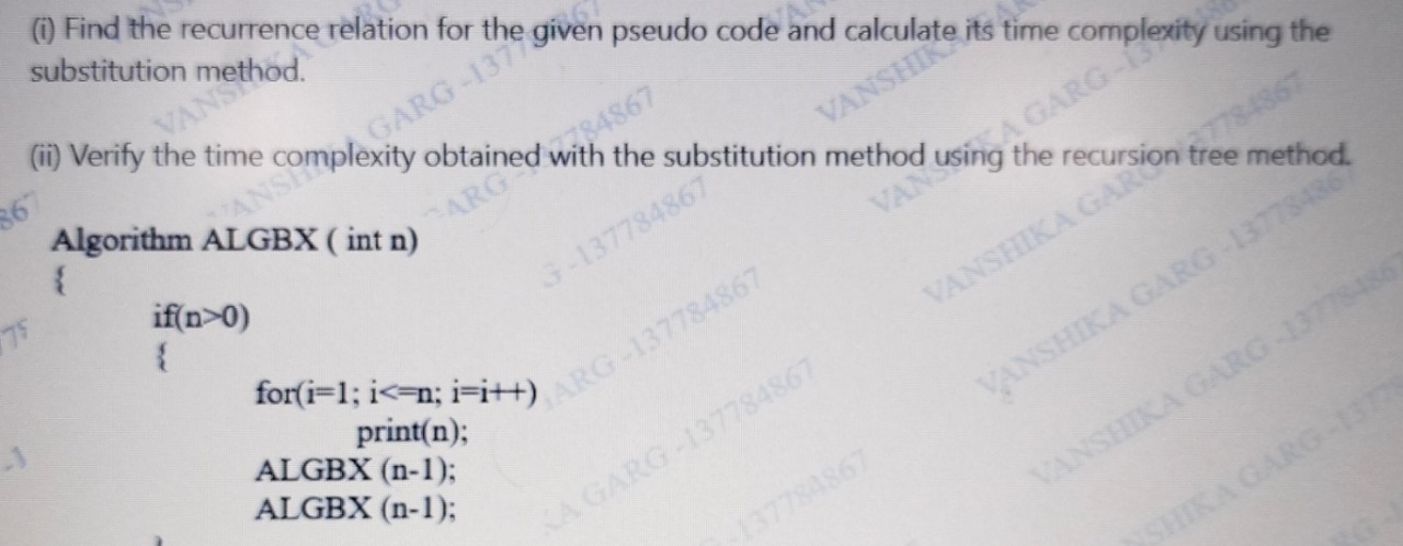 z ( i ) Find the recurrence relation for the