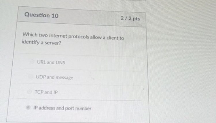 Question 1 0 Which two Internet protocols allow a