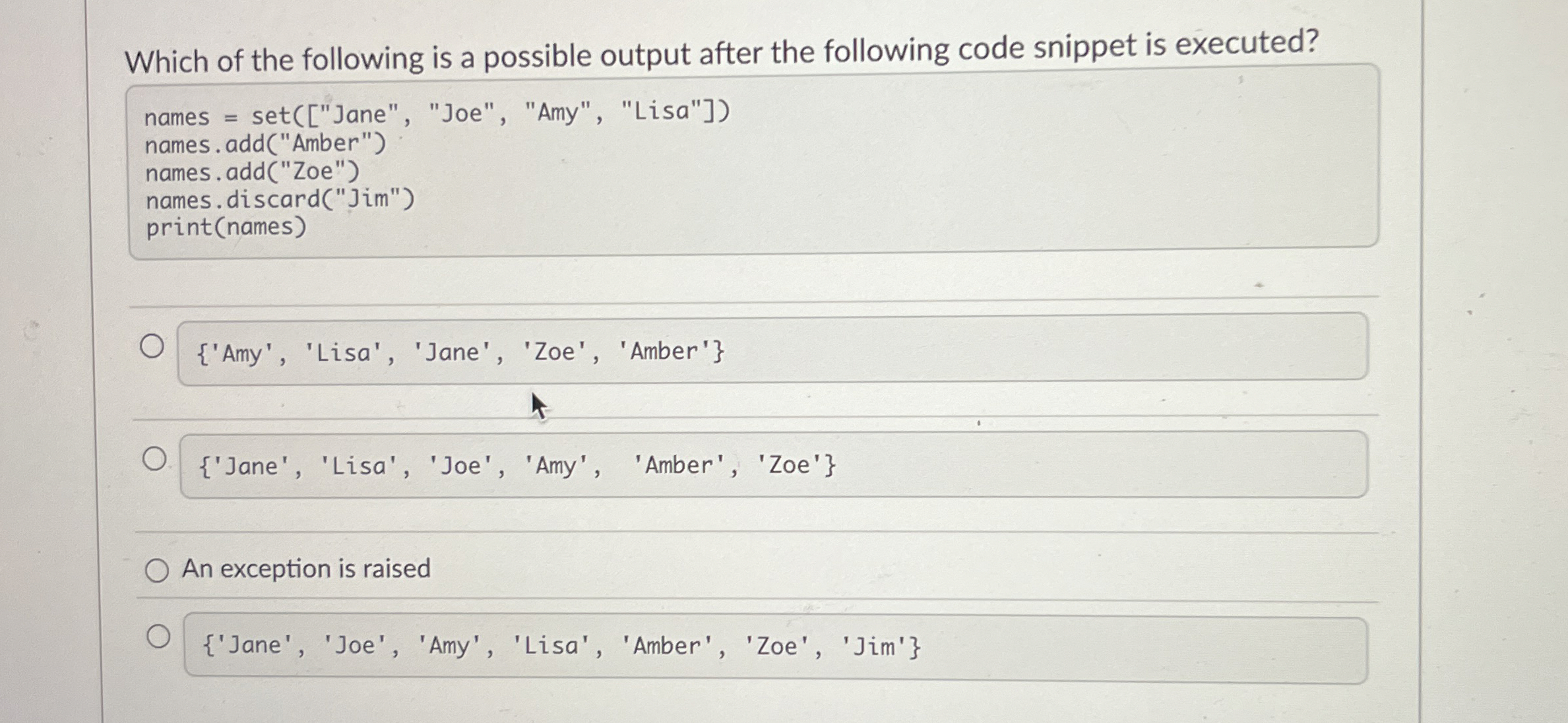 Which of the following is a possible output after