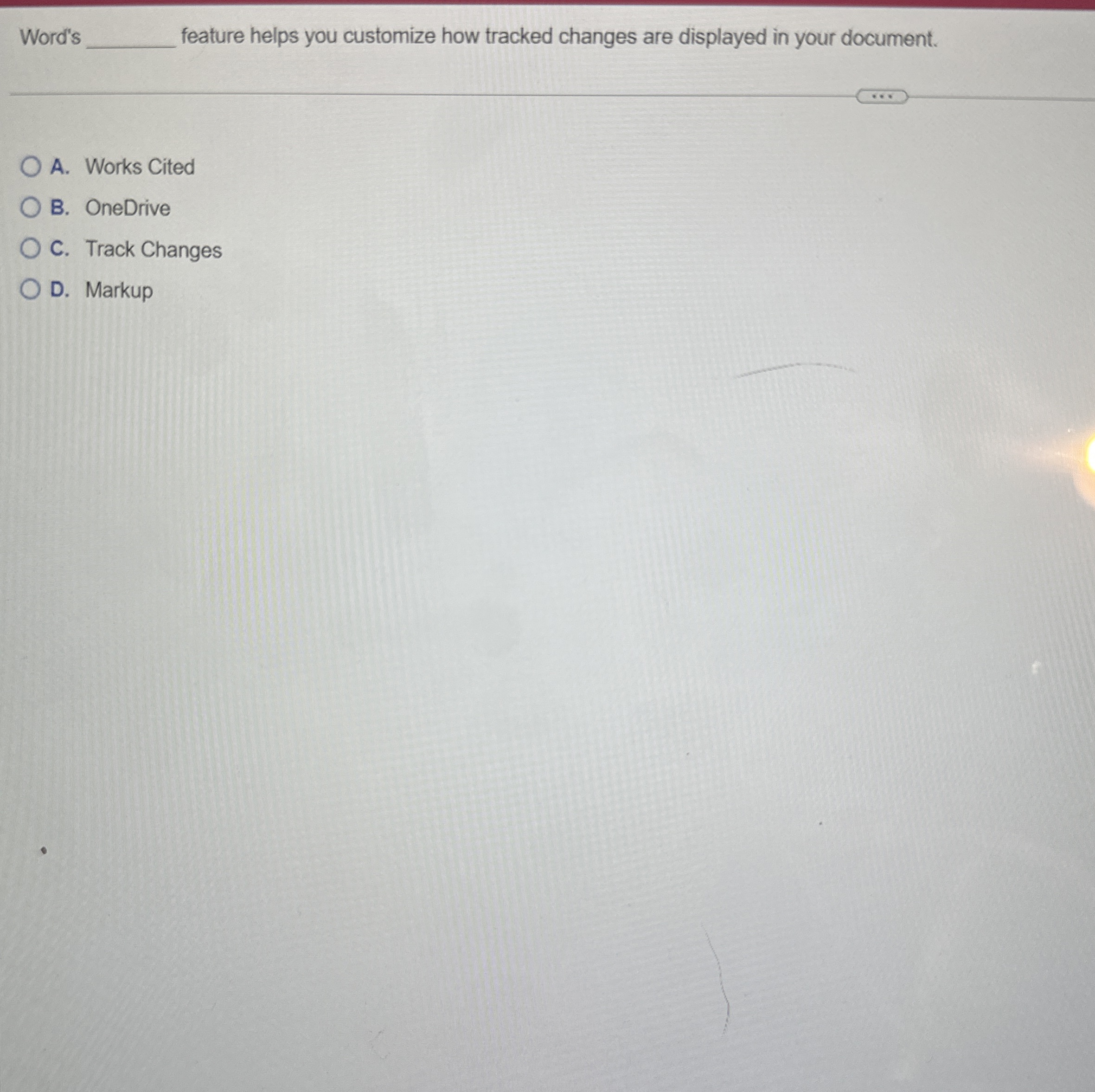 A . Works Cited B . OneDrive C . Track Changes D