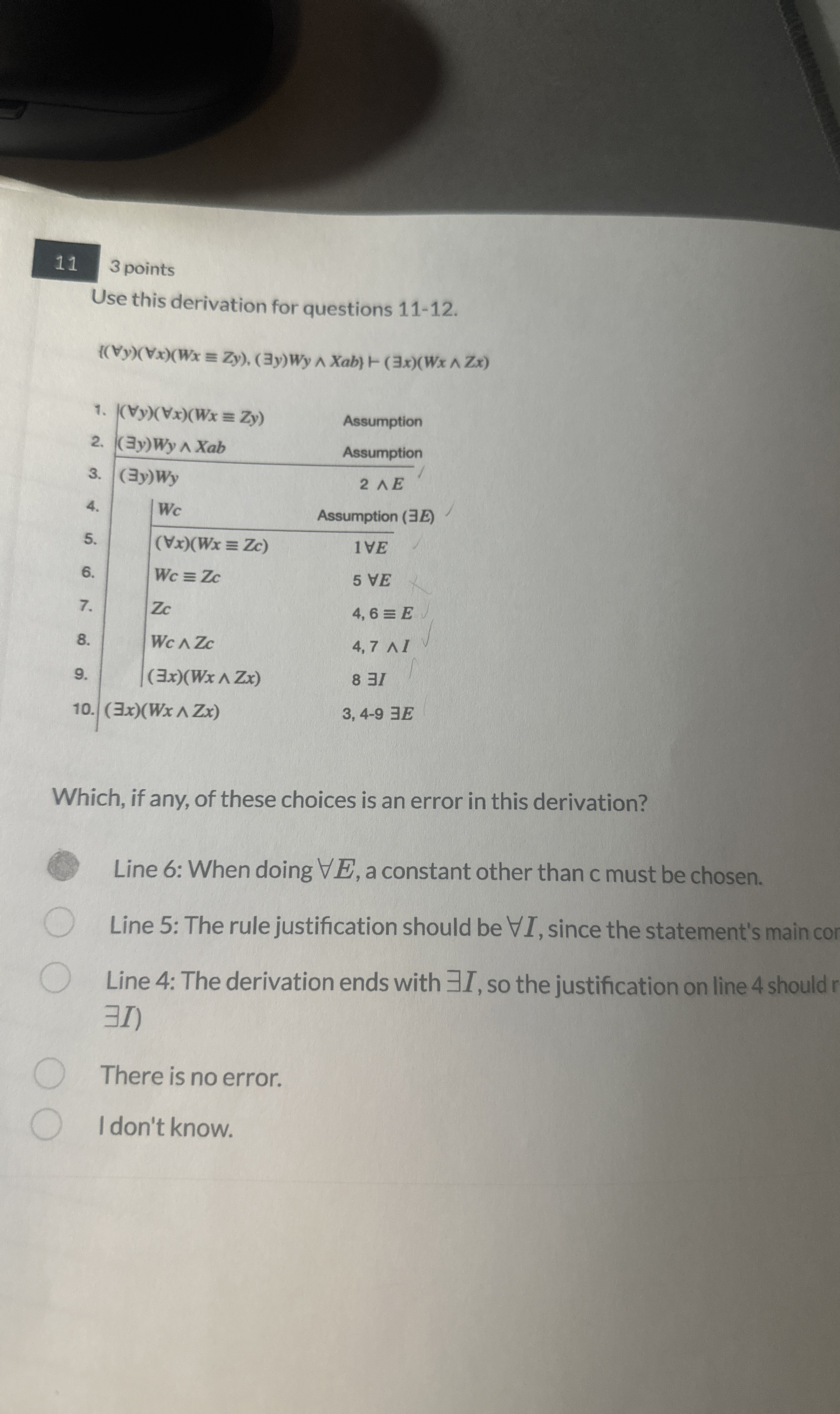 1 1 3 points Use this derivation for questions 1