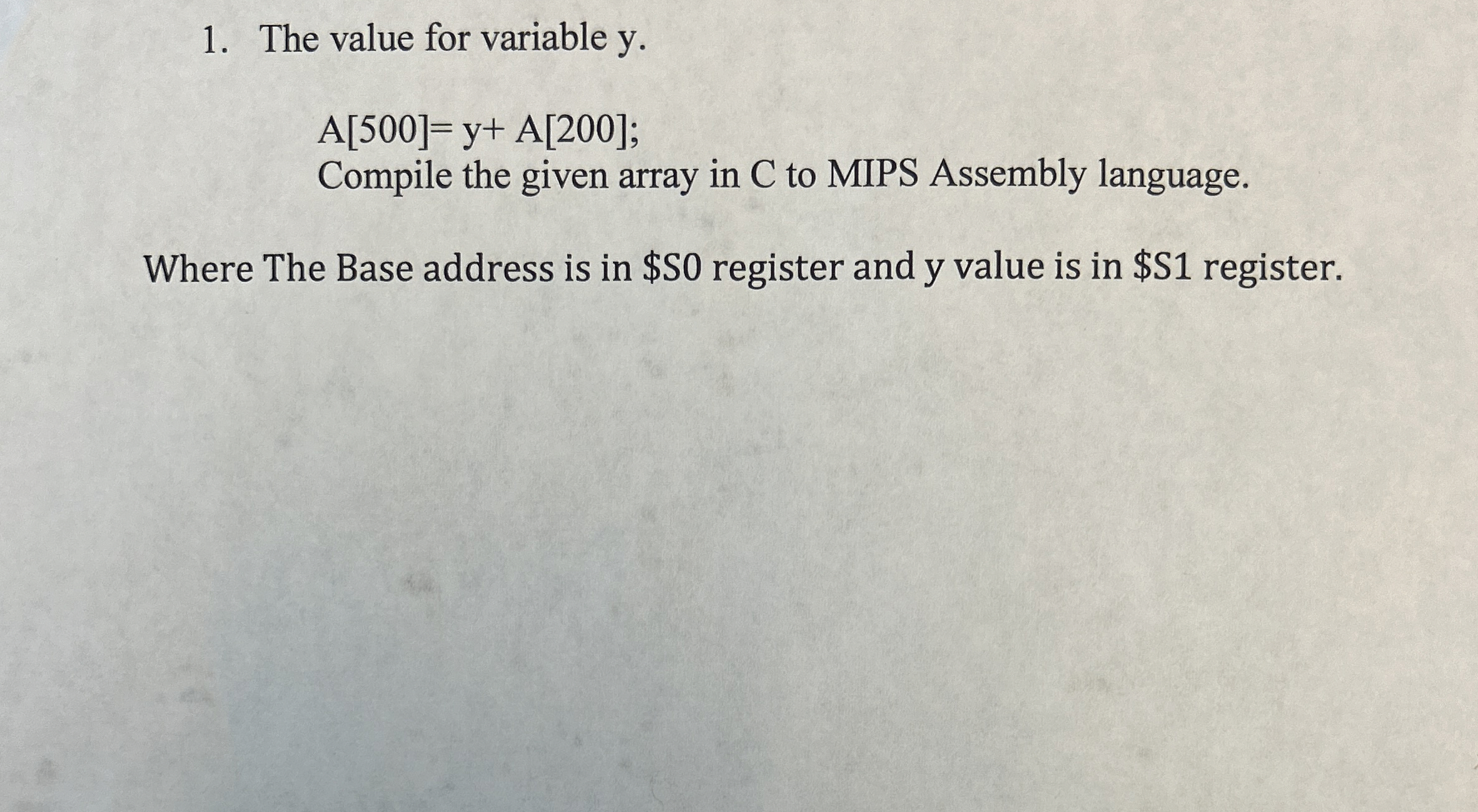 The value for variable y . A [ 5 0 0 ] = y + A [