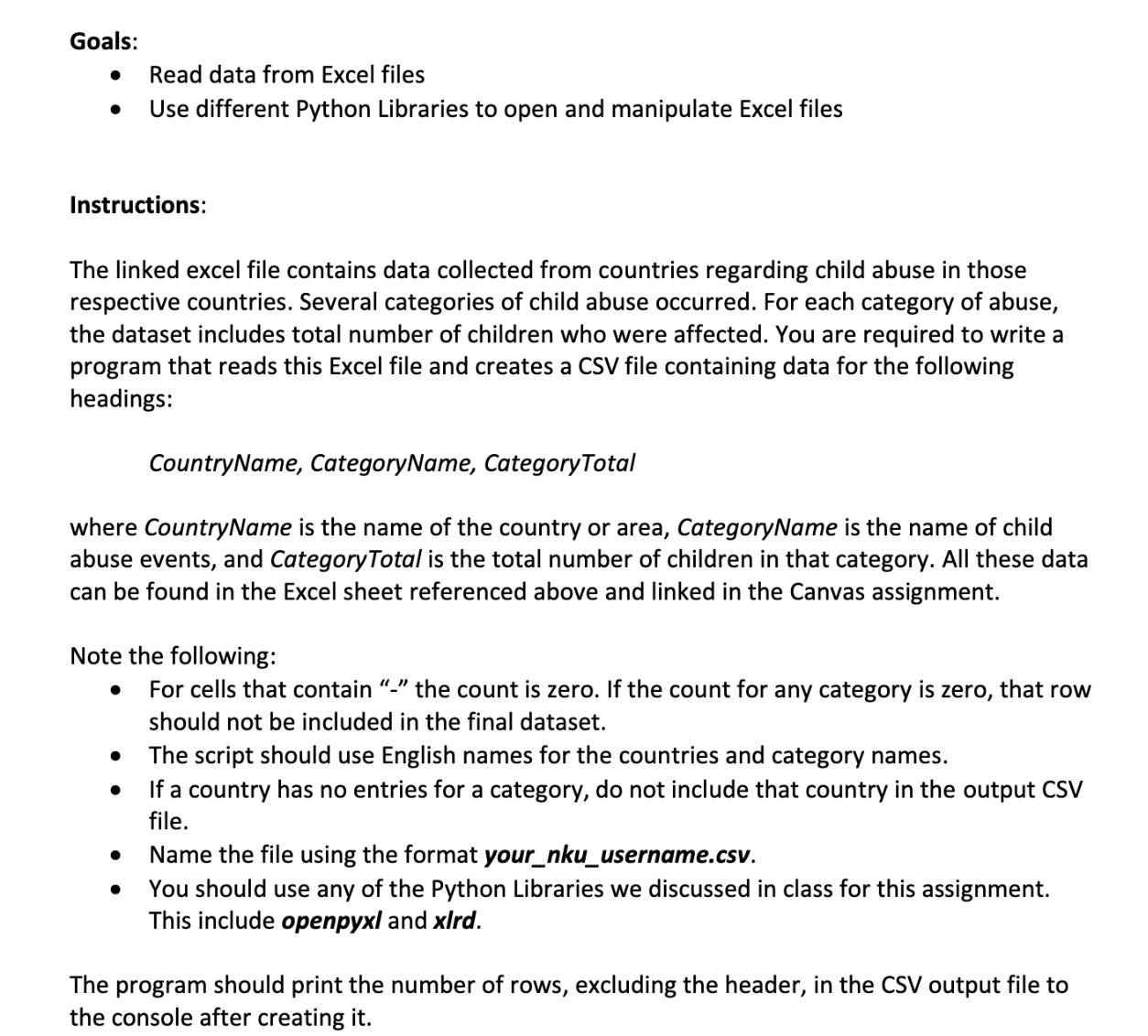 Goals: Read data from Excel files Use different