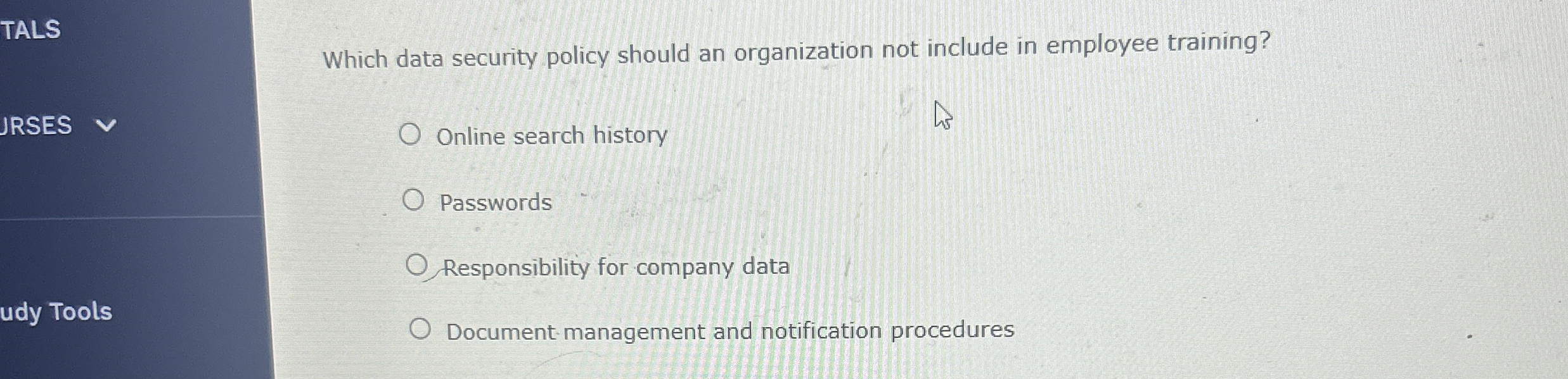 TALS Which data security policy should an