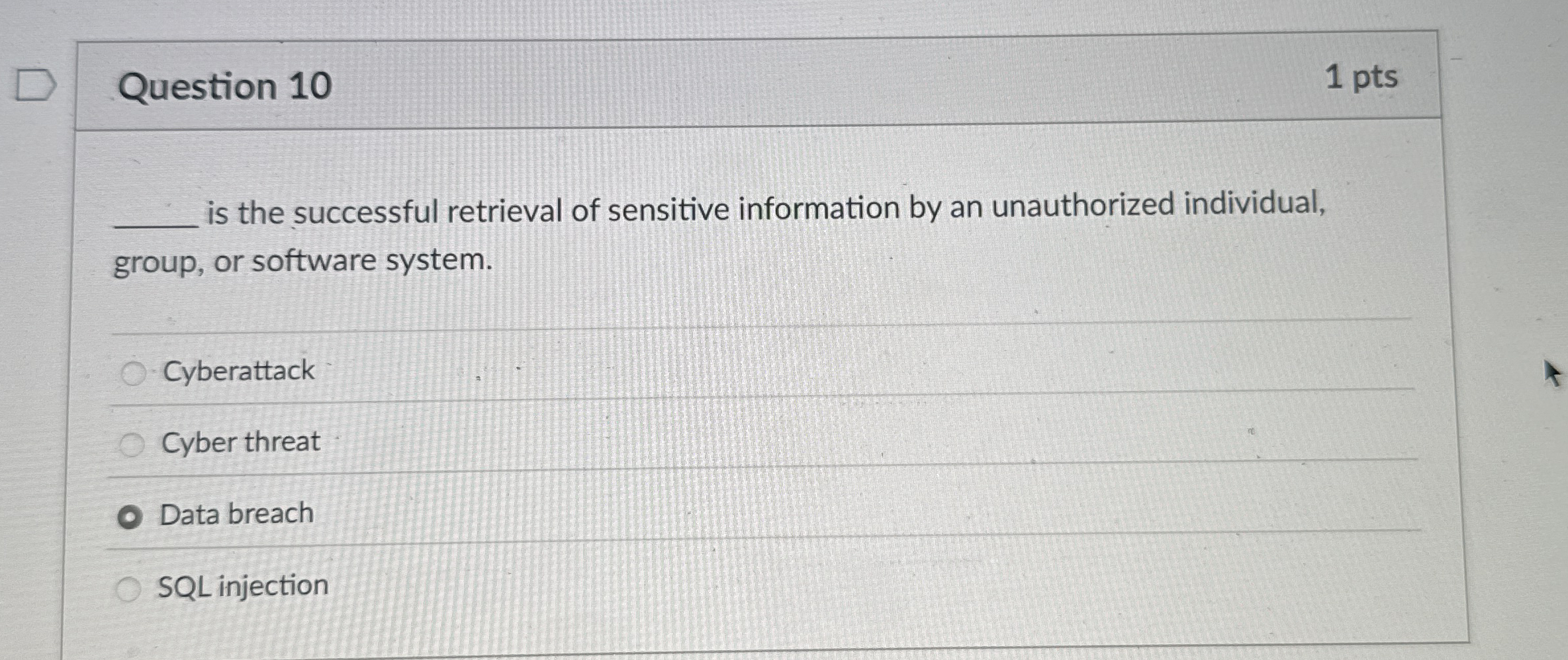 Question 1 0 1 pts is the successful retrieval of