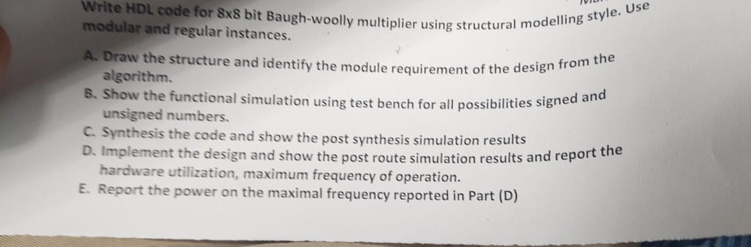 Write HDL code for 8 8 bit Baugh - woolly