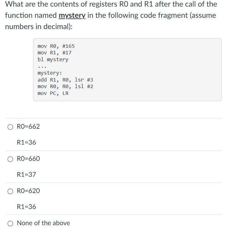What are the contents of registers R 0 and R 1