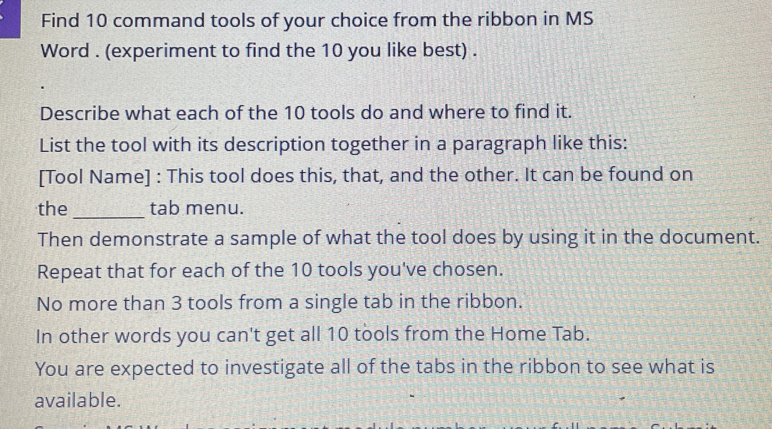 Find 1 0 command tools of your choice from the