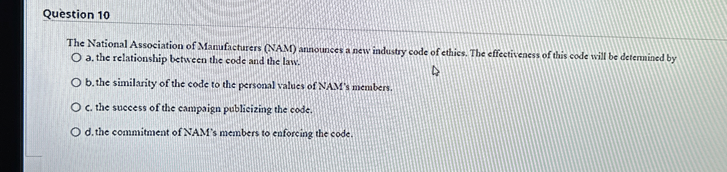 Question 1 0 The National Association of
