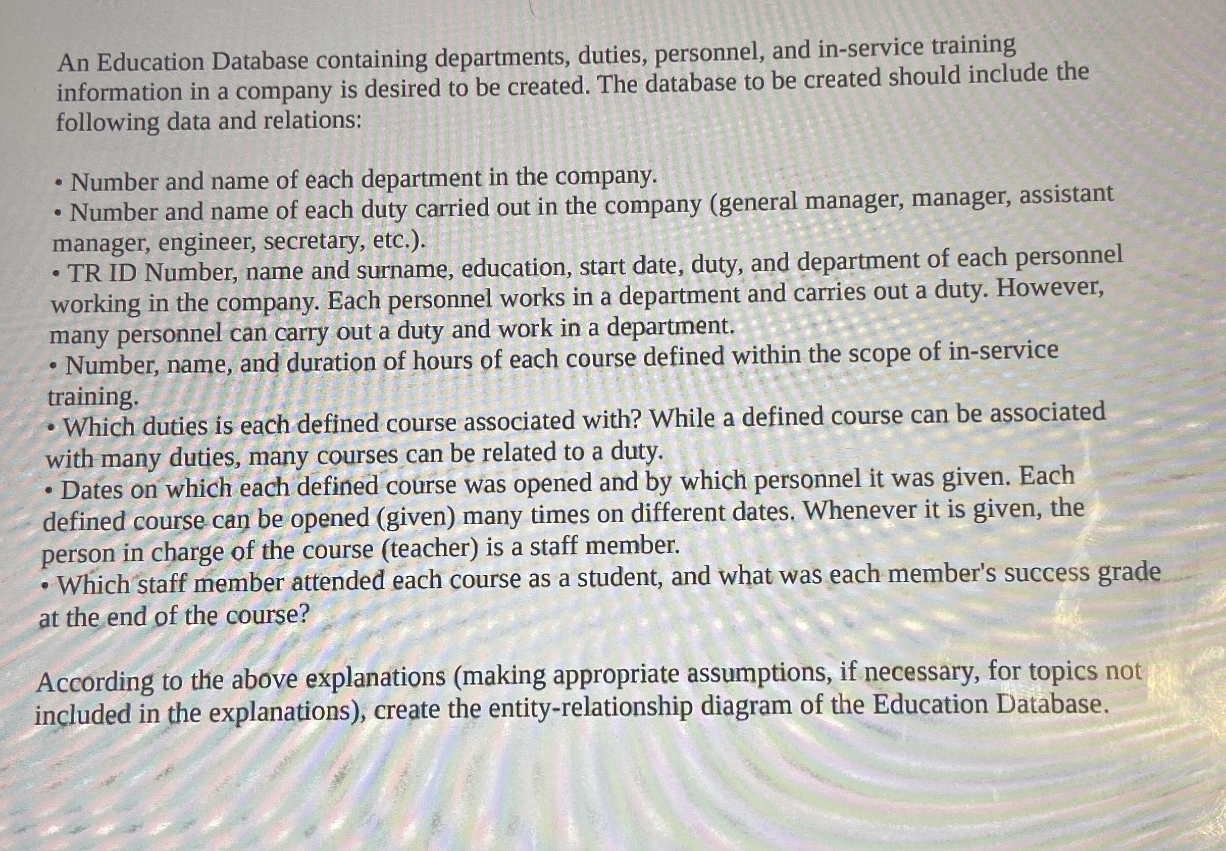 An Education Database containing departments,