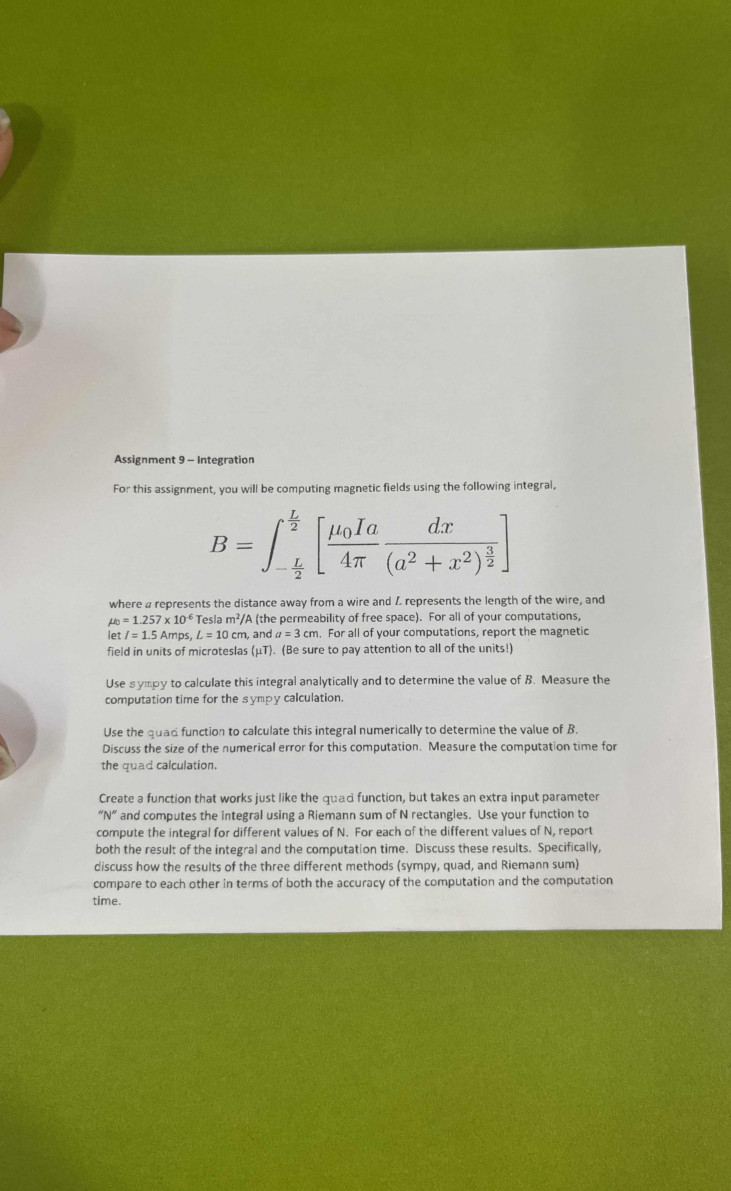 Assignment 9 - Integration For this assignment,