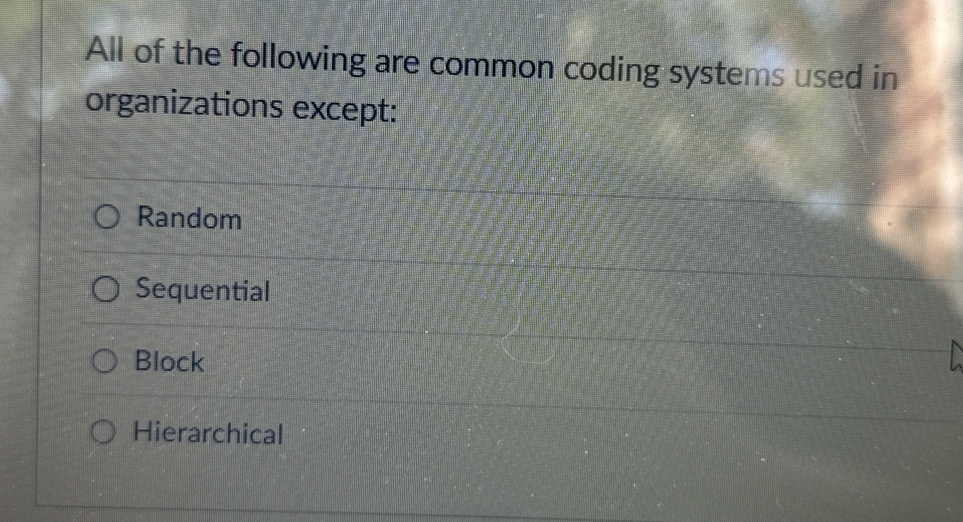 All of the following are common coding systems