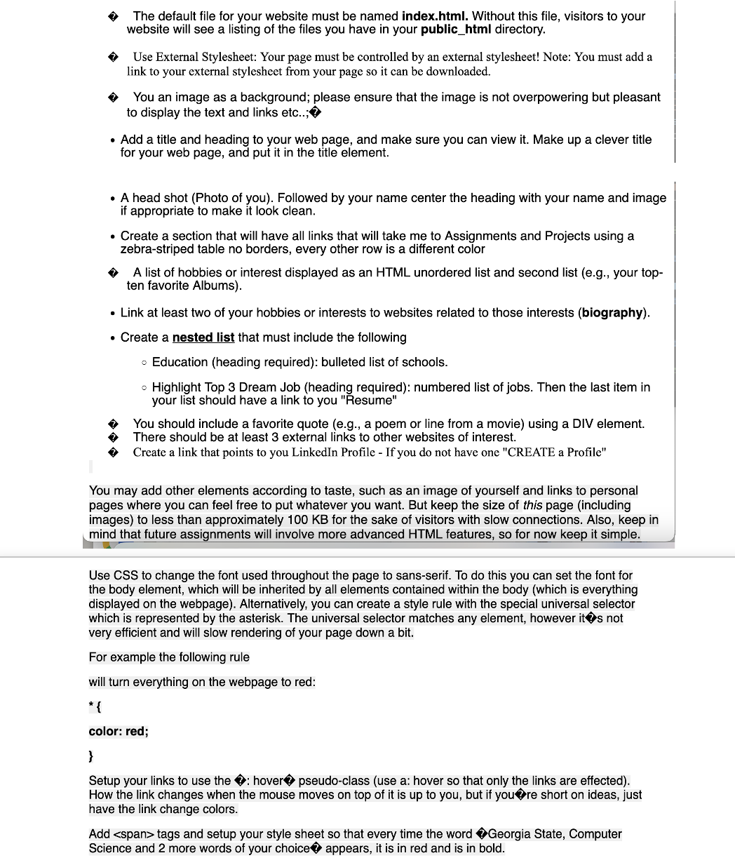 Please make a homepage with the following