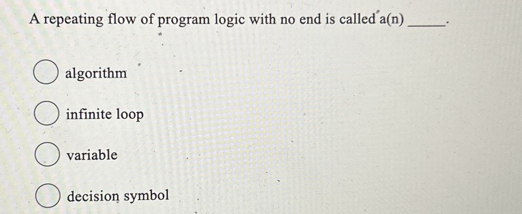 A repeating flow of program logic with no end is