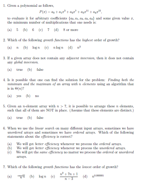 CompSci alogrithm subject questions: 1 ) Given a