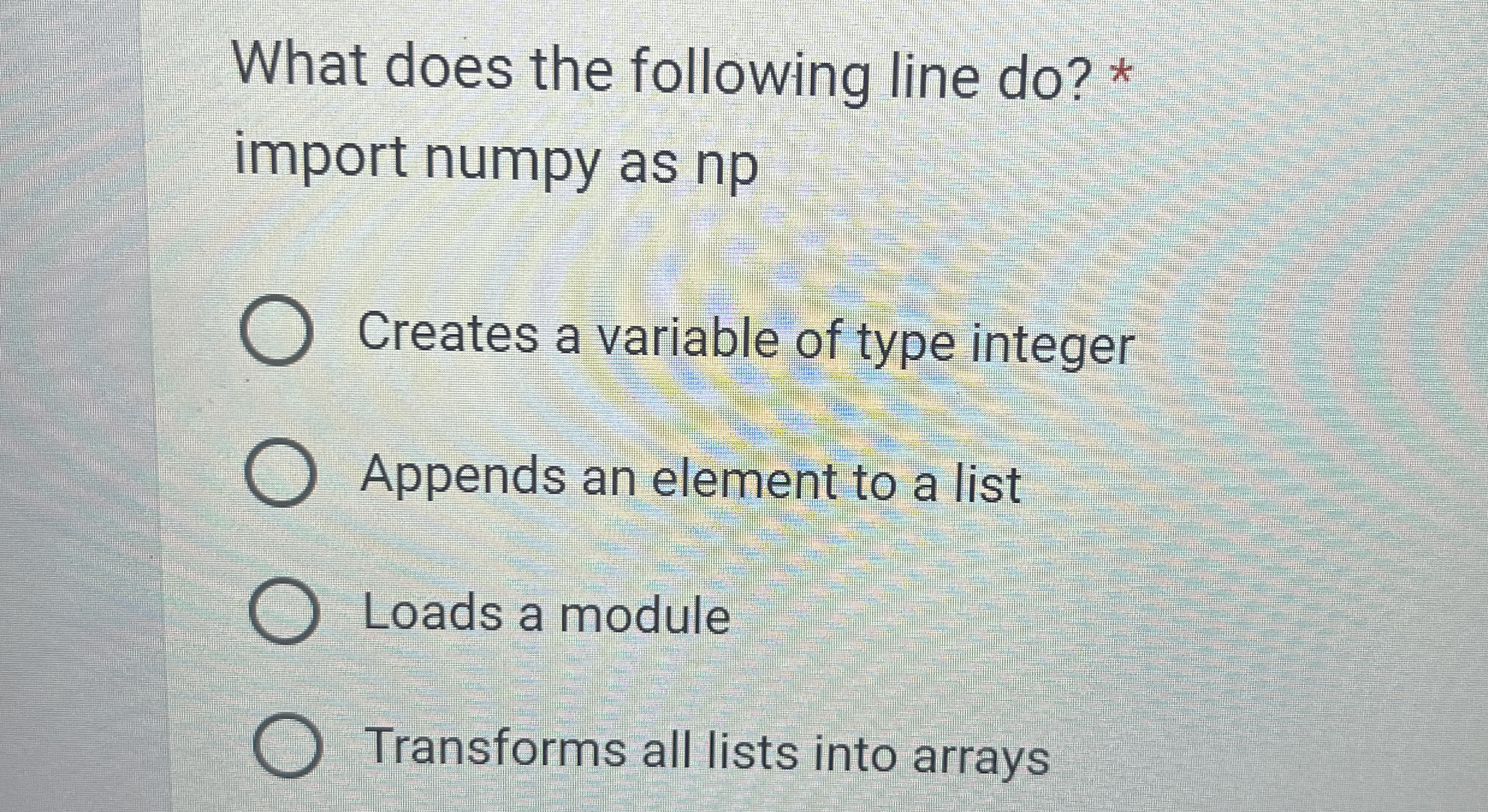 What does the following line do ? * import numpy