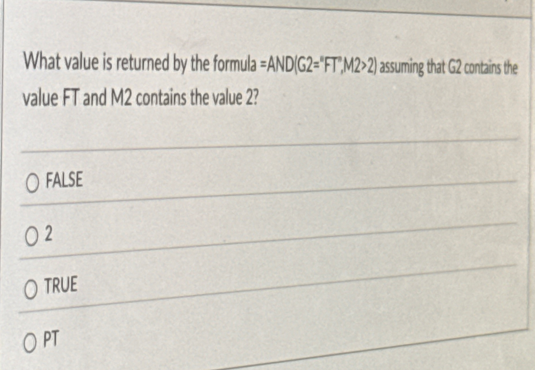 value FT and M 2 contains the value 2 ? FALSE 2