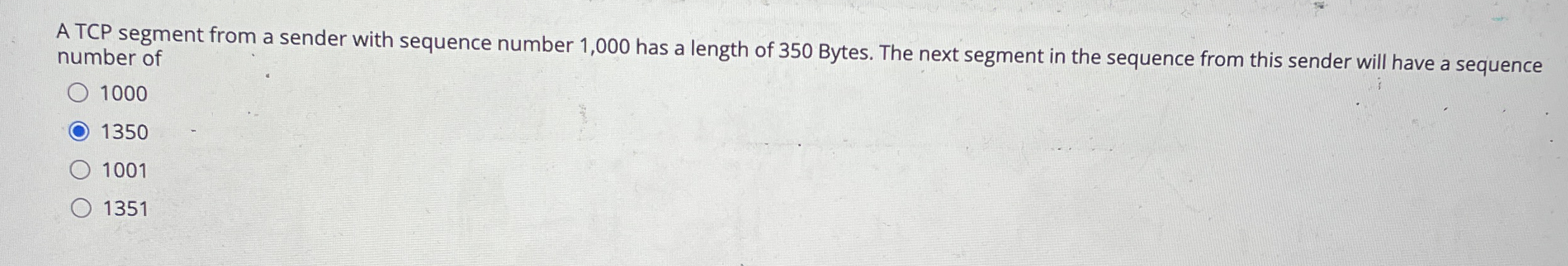 A TCP segment from a sender with sequence number