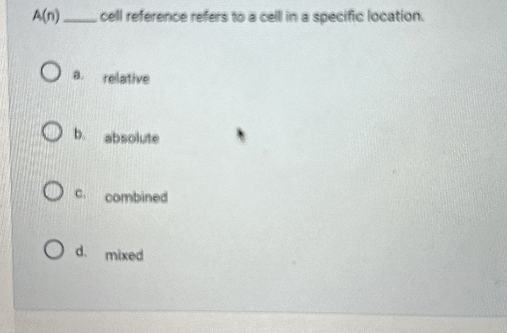 A ( n ) cell reference refers to a cell in a