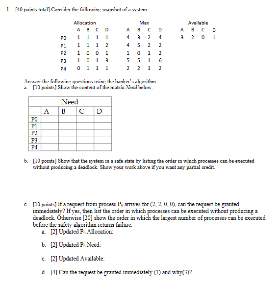 1 . [ 4 0 points total ] Consider the following